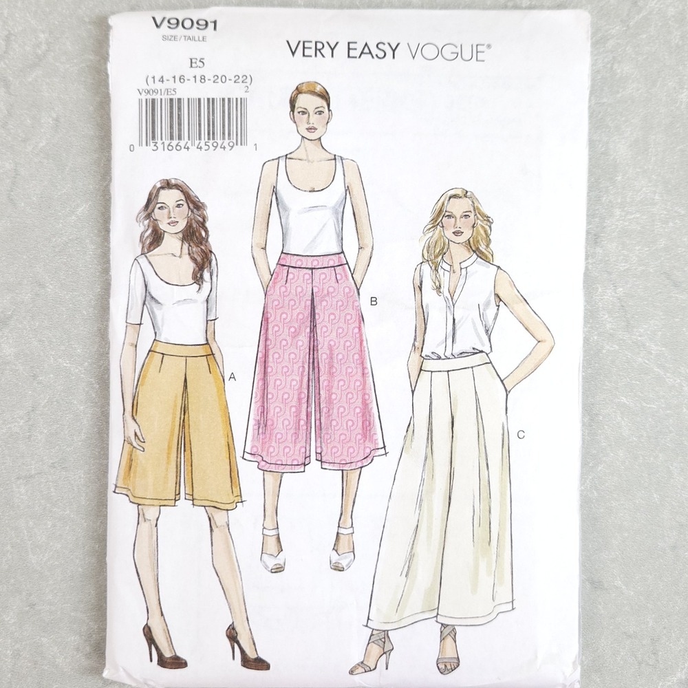 Vogue V9091 Misses' Cullotes Wide Leg Pants Sewing Pattern Chic Very EZ 14-22